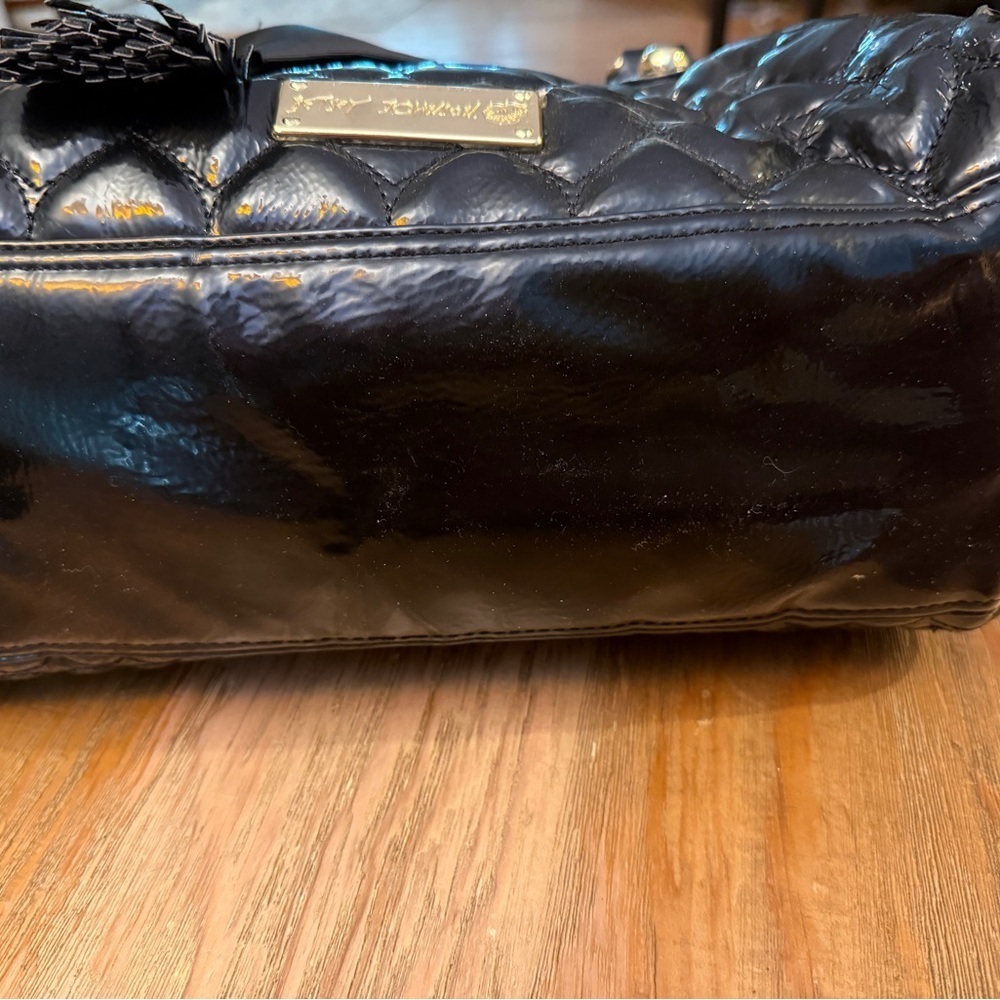 VTG Betsey Johnson Y2K Black Quilted Handbag🖤 Bow Leather Tassel - Picture 6 of 9